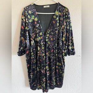 Natural Life Stella V Neck Mini Dress Black Floral Velvet XL